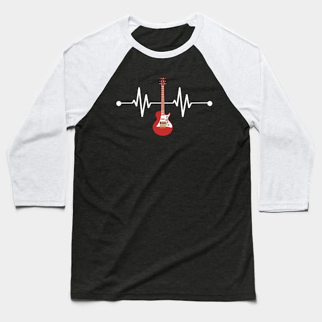 Funny Electric Guitar EKG Heartbeat Guitarist Music Lover Baseball T-Shirt by ArtedPool